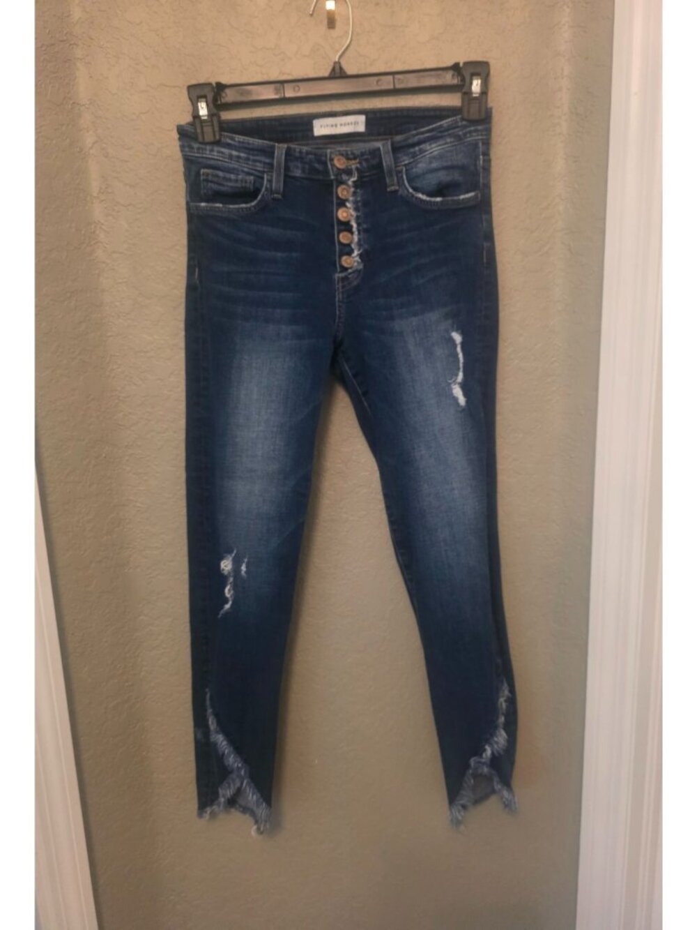 Flying Monkey Buttonfly Skinny Frayed Hem Jeans size 28